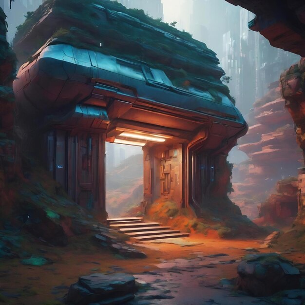 digital-3d-illustration-futuristic-underground-hideout-entrance-outskirts-bustling_1042628-234135